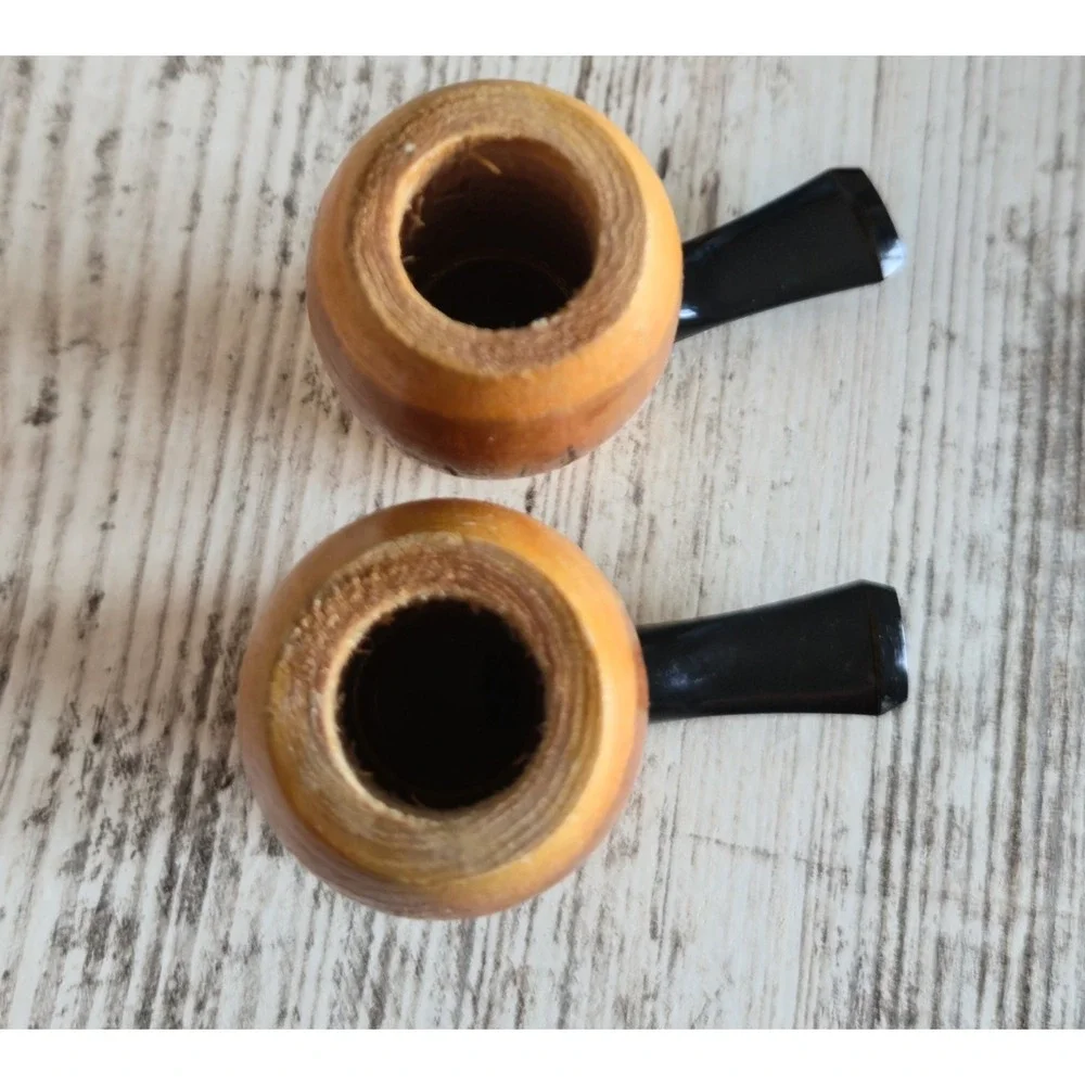 Vintage Novelty Wooden Smoking Pipe Salt Pepper Shakers Set Mid Century Retro